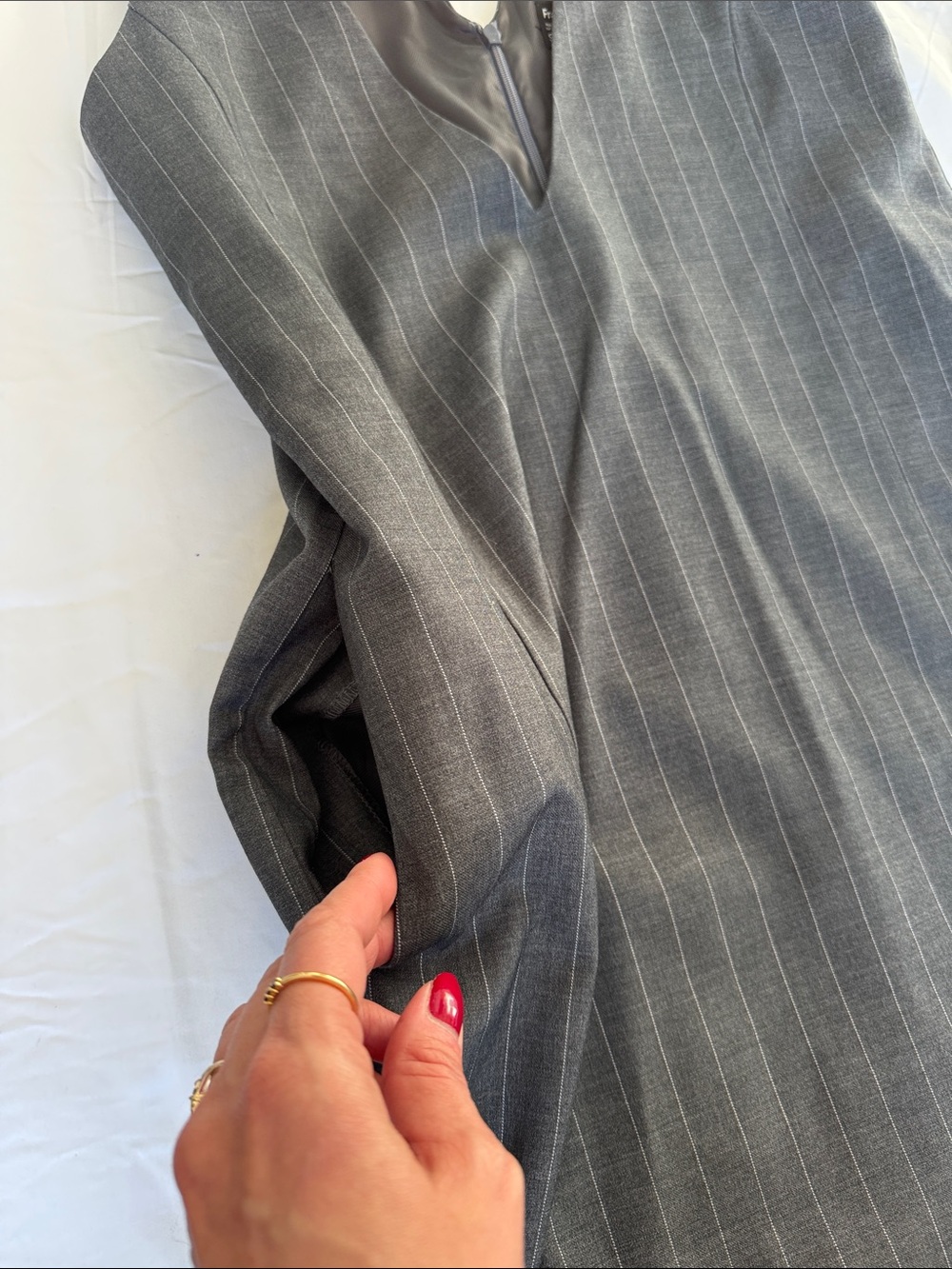 Frank & Oak Gray Pinstripe V-Neck Shift Dress - Picture 5 of 12